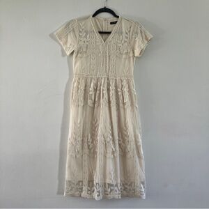Mikarose Cream Embroidered Midi Dress Bridal Boho Beach Cowgirl Western